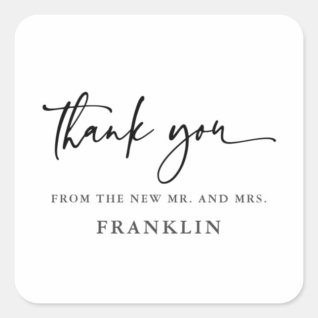 Adesivo Quadrado Caligrafia Moderna Obrigado A Favor Das Focas (Frente)