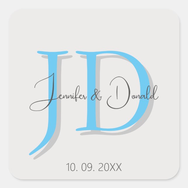 Adesivo Quadrado Caligrafia monograma de roteiro clássico moderno (Frente)