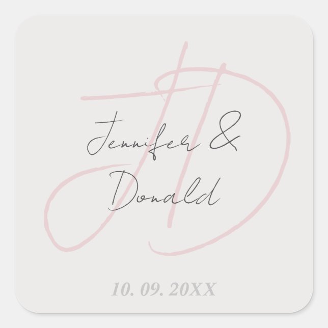Adesivo Quadrado Caligrafia monograma de roteiro clássico trendy (Frente)