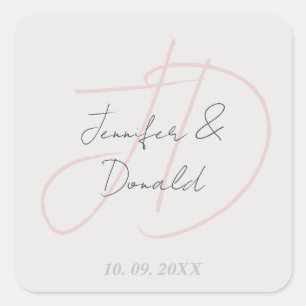 Adesivo Quadrado Caligrafia tendência monograma de roteiro clássico