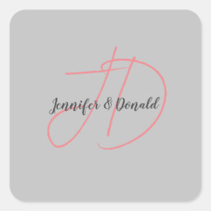 Adesivo Quadrado Caligrafia tendência monograma de roteiro clássico