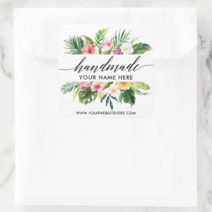 Adesivo Quadrado Caligrafia tropical feita de mão