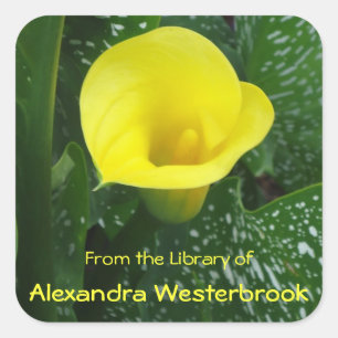 Adesivo Quadrado Calla amarelo Bookplate personalizado