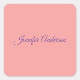 Adesivo Quadrado Calliografia Nome Personalizado Elegante Pastel Ve