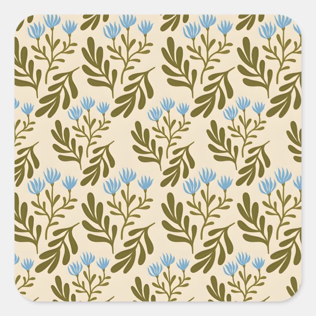 Adesivo Quadrado  Calm and Natural: Blue Flower Seamless Pattern (Frente)