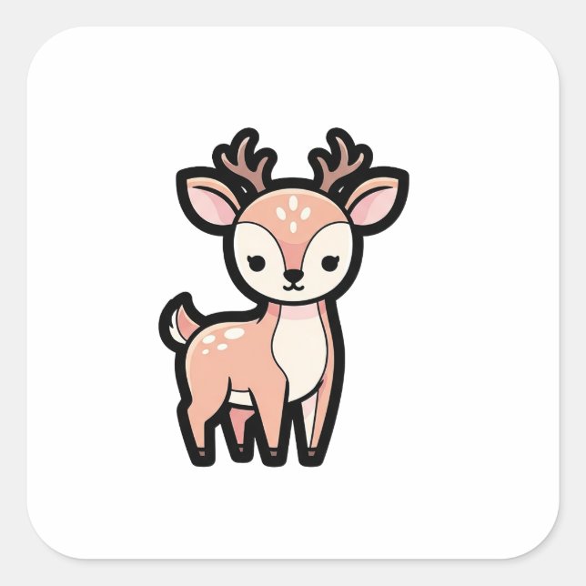 Adesivo Quadrado Calm Deer – Cute Kawaii Animal Illustration (Frente)