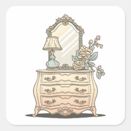 Adesivo Quadrado Cama De Quarto Com Lâmpada Antiga E Flores