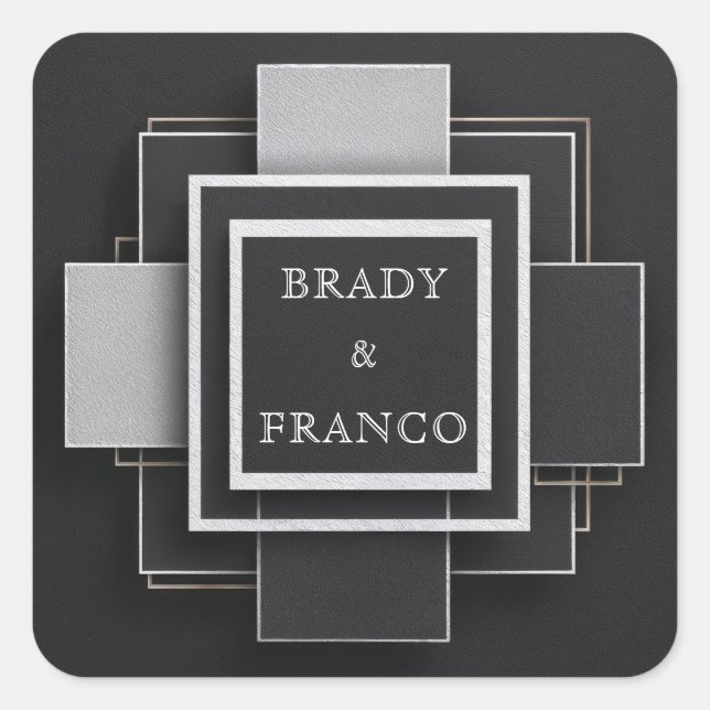 Adesivo Quadrado Camadas de Contraste Geométricas Casamento Negro E (Frente)
