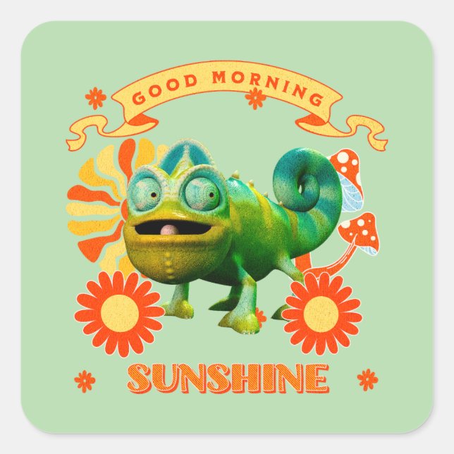 Adesivo Quadrado Camaleão Engraçado Bom Dia Sol (Frente)
