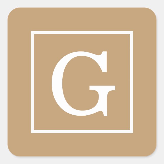 Adesivo Quadrado Camel Brown White enquadrado Monograma inicial (Frente)