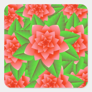 Adesivo Quadrado Camellias de Coral Laranja e Folhas Verdes