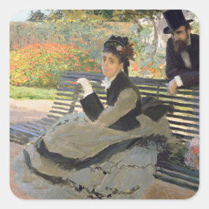 Adesivo Quadrado Camille Monet sobre um Bench Claude Monet
