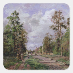 Adesivo Quadrado Camille Pissarro   a estrada a Louveciennes, 1871