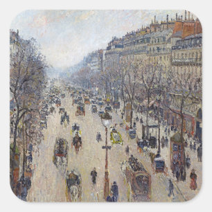 Adesivo Quadrado Camille Pissarro - Boulevard Montmartre, manhã