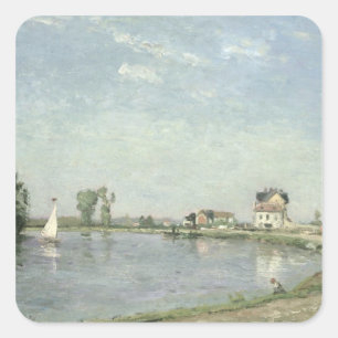Adesivo Quadrado Camille Pissarro na borda do rio, 1871
