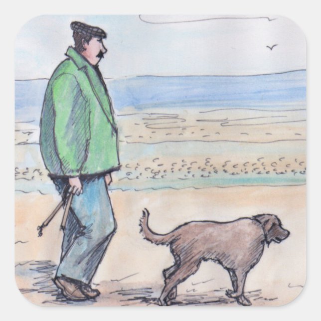 Adesivo Quadrado Caminhando com o cachorro - 06 (Frente)