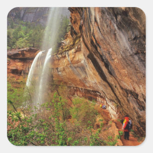Adesivo Quadrado Caminhando na Trilha Emerald Pools em Zion Nationa