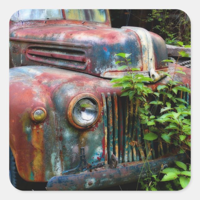 Adesivo Quadrado Caminhão antigo e enferrujado (Frente)