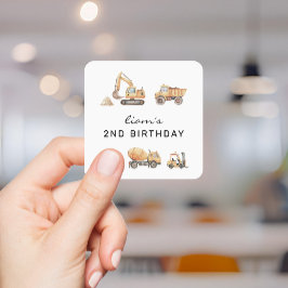 Adesivo Quadrado Caminhão de Construção Aniversário Moderno Minimal