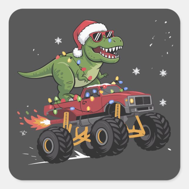 Adesivo Quadrado Caminhão de Natal do Dinossauro T-Rex (Frente)