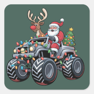 Adesivo Quadrado Caminhão Monstro Natal Papai Noel Feriado Crianças