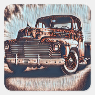 Adesivo Quadrado Caminhão Rustic Grunge - Uma Beleza Vintage