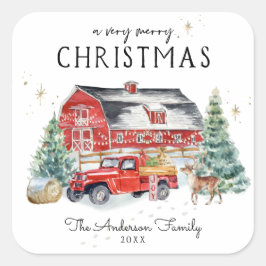 Adesivo Quadrado Caminhão Vintage Vermelho de Celeiro Rústico de In