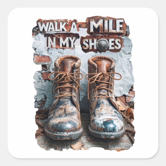 Adesivo Quadrado Caminhar um monte em meus Calçados - Russo Inspira (Frente)