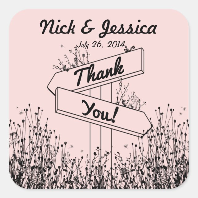 Adesivo Quadrado Caminho Sinaliza Vinheta de Favor de Casamento (Frente)