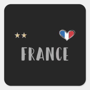 Adesivo Quadrado Camisa de Futebol Fã da França com Coração