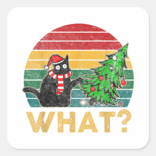 Adesivo Quadrado Camisa de Natal de Suéter Feio Engraçado Gato Malv