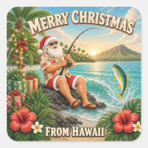 Camisa de Papai Noel Pescando no Havaí Natal