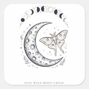 Adesivo Quadrado Camiseta Celestial Stay Wild Moon Child Lua Boho