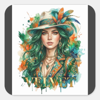 Adesivo Quadrado Camiseta de arte fantasia retrato de mulher boho m