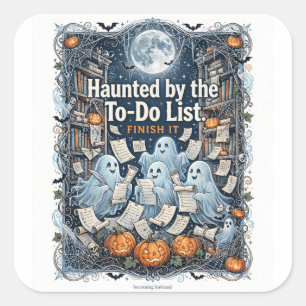 Adesivo Quadrado Camiseta de Halloween "Assombrado pela Lista de Ta