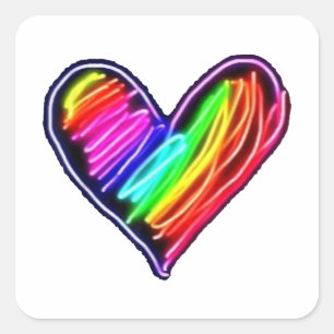 Adesivo Quadrado Camiseta Neon Coração Arco-Íris Orgulho Amor LGBQT