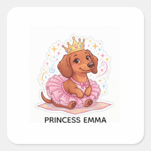 Adesivo Quadrado Camiseta Princesa Dachshund Fofa Nome Personalizad