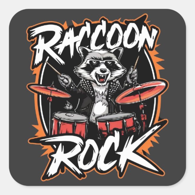 Adesivo Quadrado Camiseta Raccoon Rock - Design Engraçado Raccoon C (Frente)