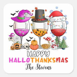 Adesivo Quadrado Camiseta Wine Glass Feliz Hallowthanksmas
