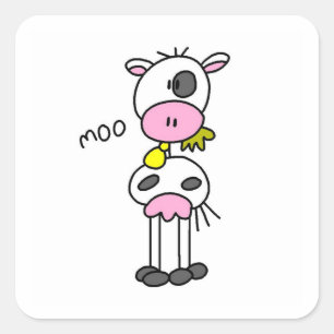 Adesivo Quadrado Camisetas e Presentes de Vaca em Figuras de Palito