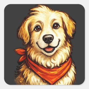 Adesivo Quadrado Camisola de Moletom Cachorro Dourado Feliz Desenha