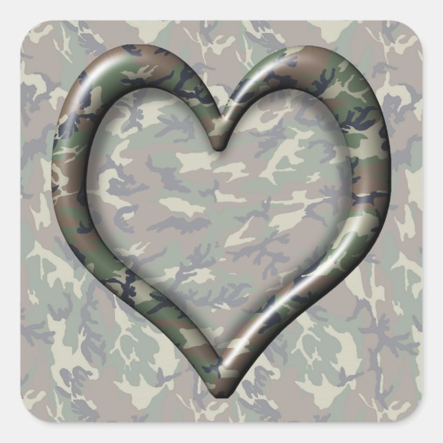 Adesivo Quadrado Camouflage Woodland Forest Heart em Camo (Frente)
