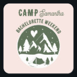 Adesivo Quadrado Camp Bachelorette Party Camping Bach Weekend Pink<br><div class="desc">A cute hand drawn design featuring bachelorette camping theme illustrations. This green and pink camp bach weekend design is ideal for glamping camping bachelorette weekends,  camping girls trip bachelorette parties in mountain,  forest or lake destinations.</div>