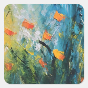 Adesivo Quadrado Campainhas - Prado Floral Abstrato em Movimento