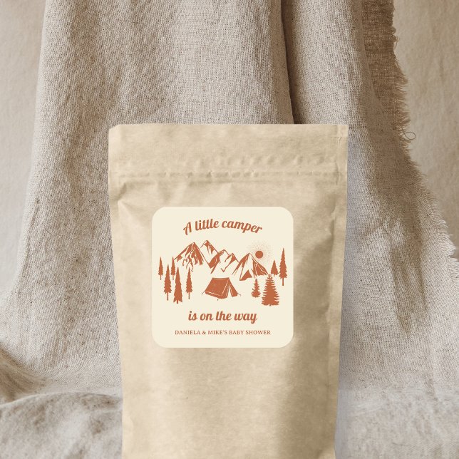 Adesivo Quadrado Campanha de Chá de fraldas (Camping Baby Shower Little Camper Woodland Square Sticker)