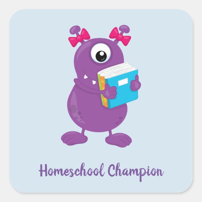 Adesivo Quadrado Campeão da Escola de Homólogo de Monstro Roxo (Frente)