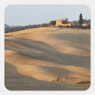 Adesivo Quadrado Campo agrícola ao pôr do sol, Val d'Orcia, Toscana