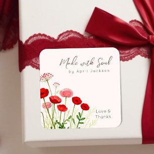 Adesivo Quadrado Campo de Papoulas Vermelhas Boho Aquarela Floral T