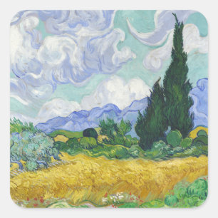 Adesivo Quadrado Campo de Trigo com Ciprestes de Van Gogh Arte