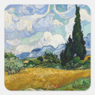 Adesivo Quadrado Campo De Trigo Vincent Van Gogh Com Cyprestes